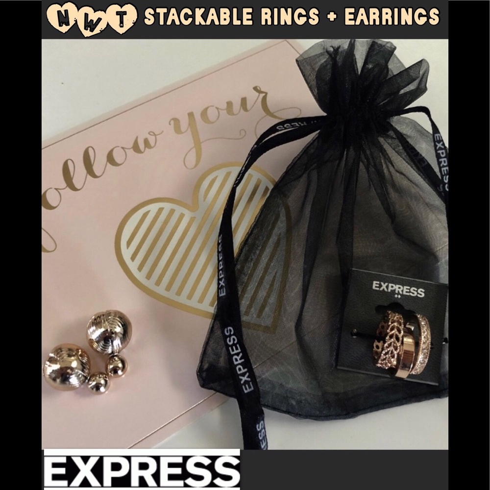 NWT EXPRESS ROSE GOLD RINGS & ROSE GOLD EARRINGS - Picture 7 of 8